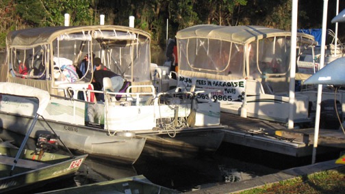 Sunday morning: Mike and Stacy's boats, ready to take us to the manatees.