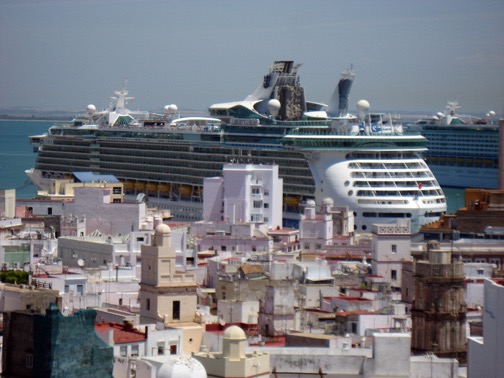 Our ship as seen from across town, top of Torre Tavira