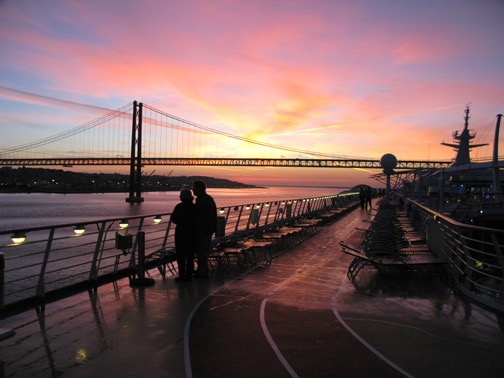 Lisbon harbor at dawn.