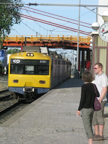 Catching the commuter rail into the city.