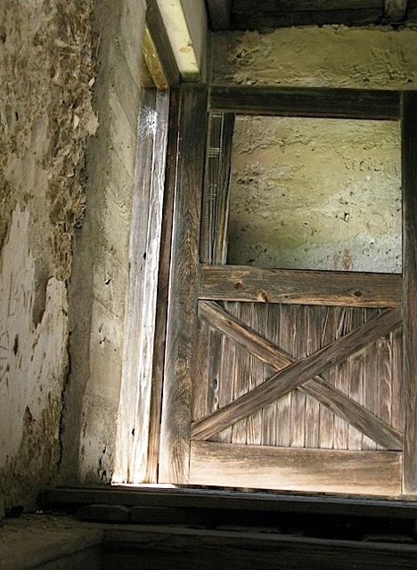 Inside the old barn, partially restored.